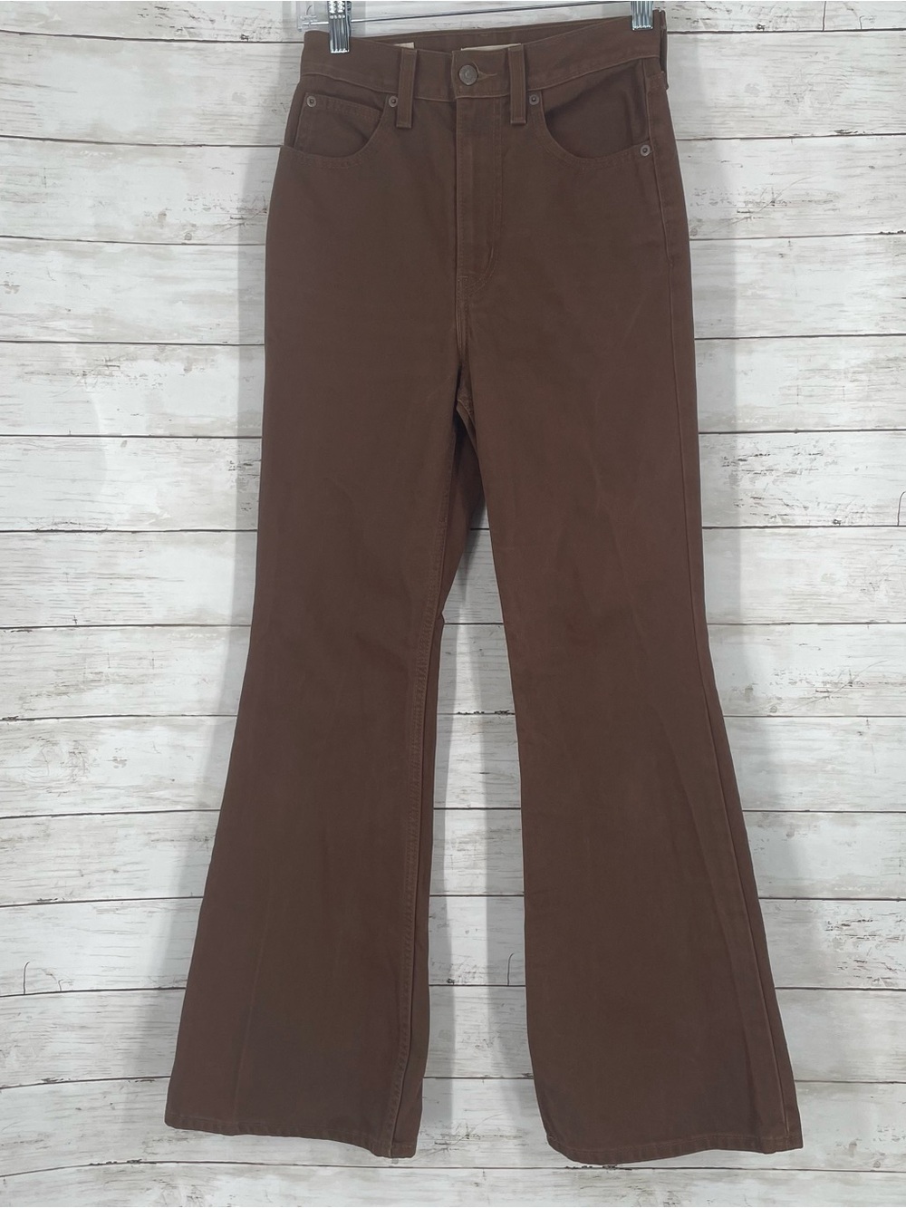 Levi's Premium 70s High Flare Jeans Rich Brown High Rise Size 24 Accent Pockets